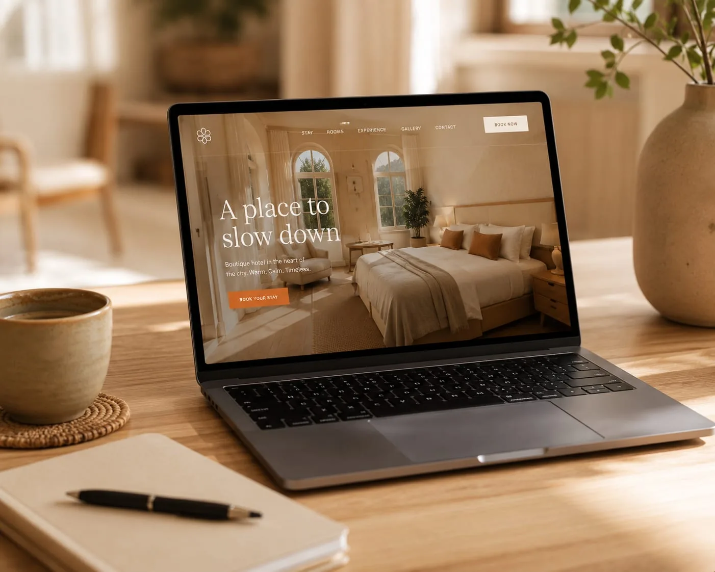 Een afgewerkte website op een laptop